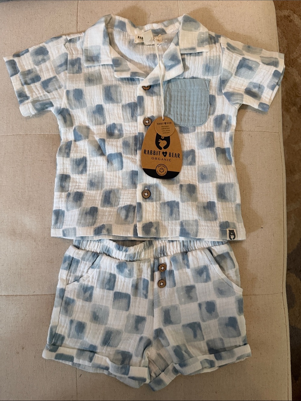 Rabbit & Bear Organic Kids Blue Check Matching Set